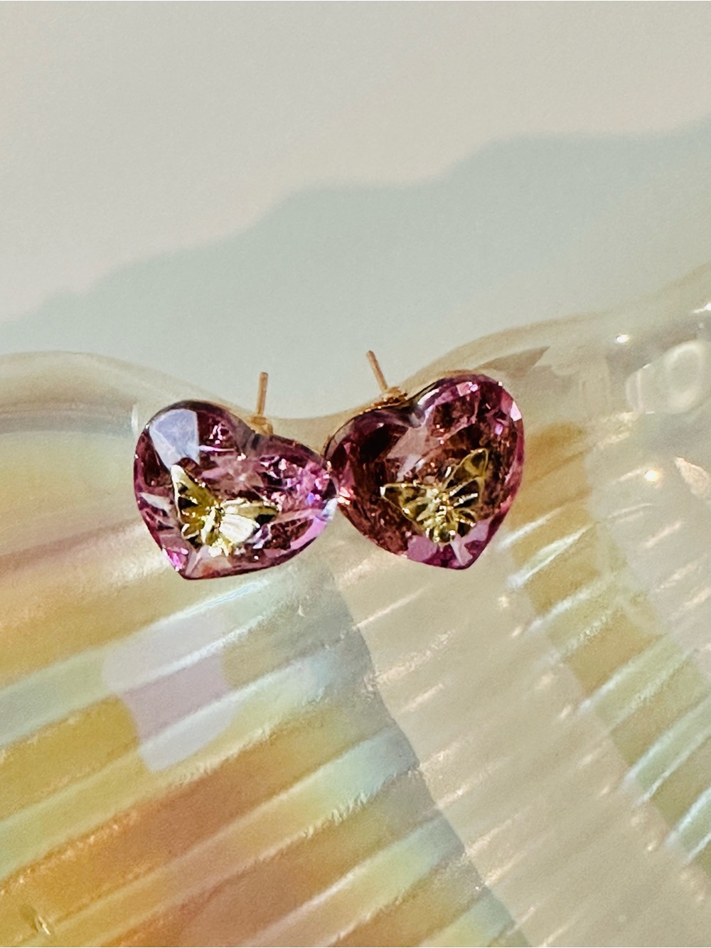 Pink Heart Crystal Butterfly Stud Earrings - Women Jewelry
